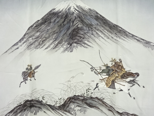 アンティーク　富士に狩猟風景模様男物長襦袢